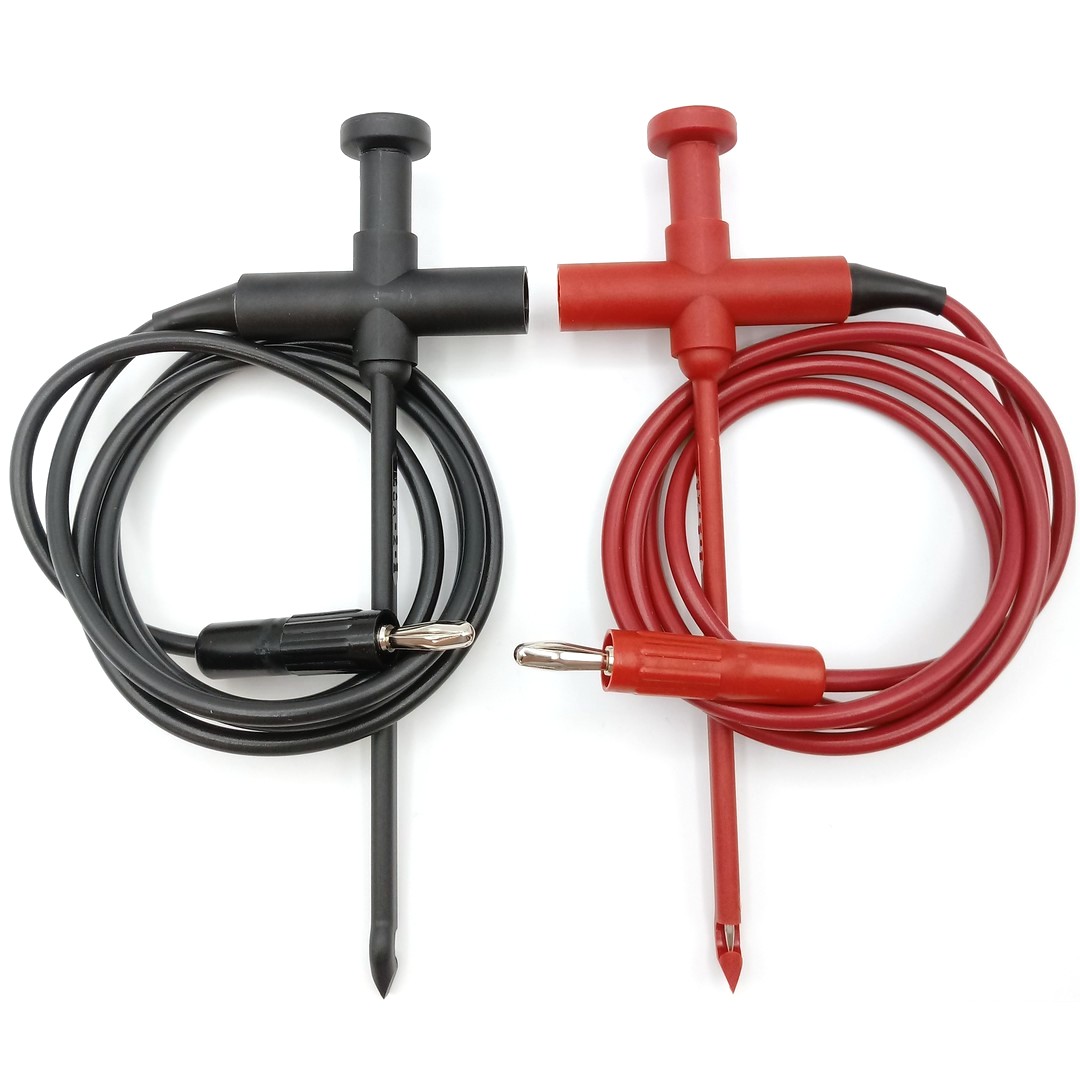  E-Z-HOOK Multimeter Test Lead - Insulation-Piercing Macro-Hook  Adapter to Standard Banana Plug (4mm) (18 AWG PVC - 48 Long) - Set of 2:  Red, Black (633XEL-48R/B) : Tools & Home Improvement
