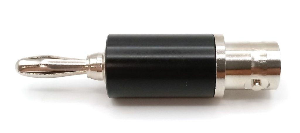 Image: Unshrouded Banana Plug to Coaxial Adapter Connector - Part # - 8013BLK